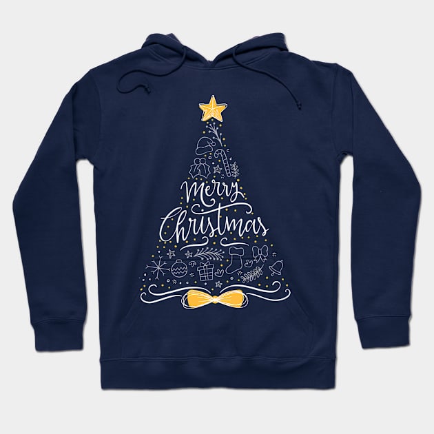 Merry Christmas Sketch Tree Hoodie by Nova5